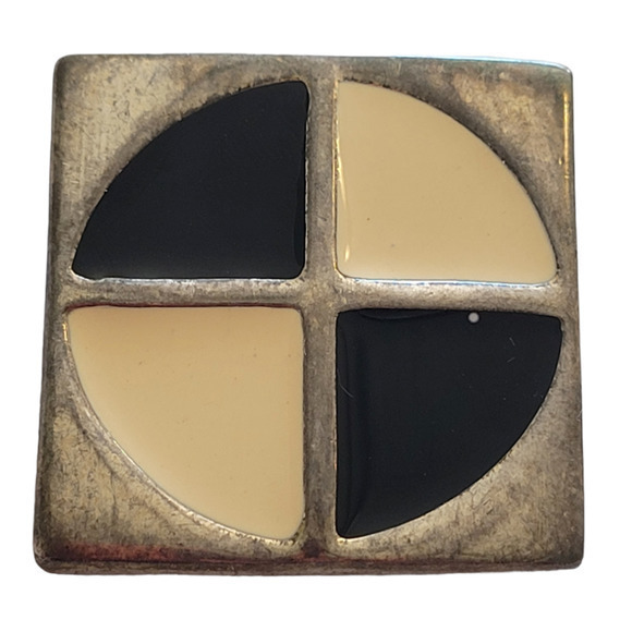 Vintage 80s‎ Black and White Enamel Geometric Triangle Circle Square Brooch Pin - Picture 1 of 6